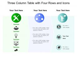 Three column table with four rows and icons