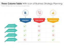 Three column table with icon of business strategy planning