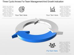 Three cyclic arrows for team management and growth indication ppt template slide