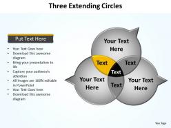 Three extending circles shown as venn diagrams with pointers powerpoint diagram templates graphics 712