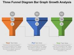 Three funnel diagram bar graph growth analysis flat powerpoint design