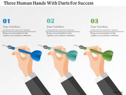 Three human hands with darts for success powerpoint template