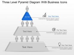 Three level pyramid diagram with business icons powerpoint template slide