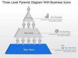 Three level pyramid diagram with business icons powerpoint template slide