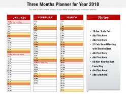 Three months planner for year 2018