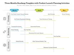 Three months roadmap template with product launch planning activities