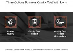 Three options business quality cost with icons