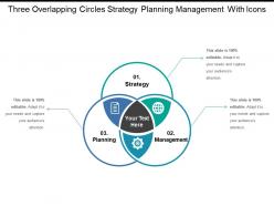 Three overlapping circles strategy planning management with icons