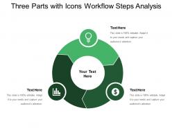 Three parts with icons workflow steps analysis