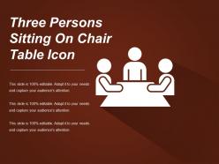 Three persons sitting on chair table icon