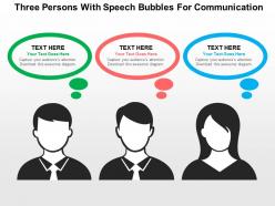 Three persons with speech bubbles for communication flat powerpoint design