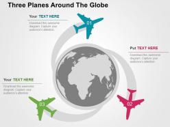 Three planes around the globe flat powerpoint design