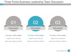 Three points business leadership team discussion ppt diagram