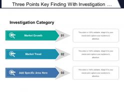 Three points key finding with investigation category market growth and tread