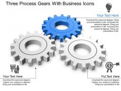Three process gears with business icons powerpoint template slide