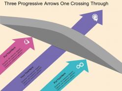 Three progressive arrows one crossing through flat powerpoint design