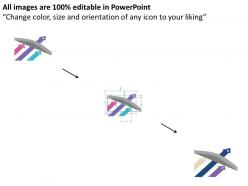 Three progressive arrows one crossing through flat powerpoint design