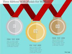 Three ribbons with medals for winners flat powerpoint design