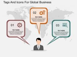 Three speech tags and icons for global business ppt presentation slides