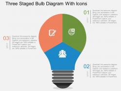 Three staged bulb diagram with icons flat powerpoint desgin