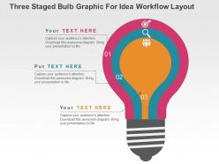 Three staged bulb graphic for idea workflow layout flat powerpoint design