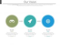 Three staged business vision and mission diagram powerpoint slides