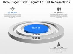 Three staged circle diagram for text representation powerpoint template slide