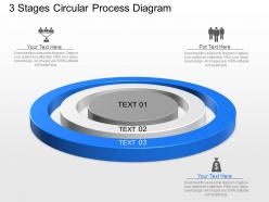 Three staged circle diagram for text representation powerpoint template slide