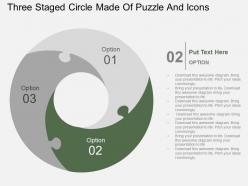 Three staged circle made of puzzle and icons flat powerpoint design