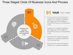 Three staged circle of business icons and process flat powerpoint design