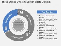 Three staged different section circle diagram flat powerpoint design