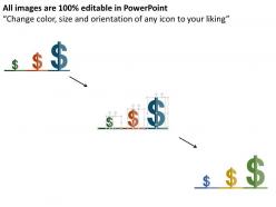 Three staged dollar bar graph for financial planning and growth flat powerpoint design