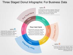 Three Staged Donut Infographic For Business Data Flat Powerpoint Design