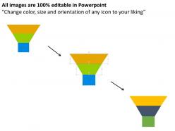 Three staged funnel for growth and search indication flat powerpoint design
