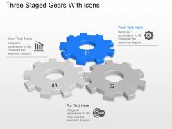 Three staged gears with icons powerpoint template slide