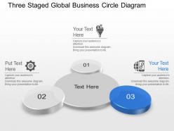 Three staged global business circle diagram powerpoint template slide