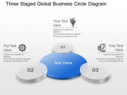 Three staged global business circle diagram powerpoint template slide