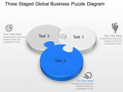 Three staged global business puzzle diagram powerpoint template slide