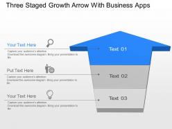 Three staged growth aarow with business apps powerpoint template slide