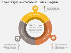 Three staged interconnected puzzle diagram flat powerpoint design