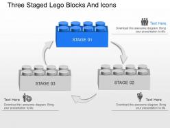 Three staged lego blocks and icons powerpoint template slide