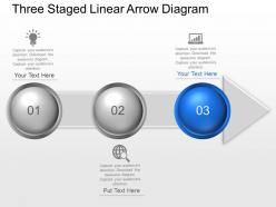 Three staged linear arrow diagram powerpoint template slide