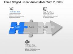 Three Staged Linear Arrow Made With Puzzles Powerpoint Template Slide