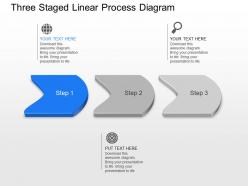 Three staged linear process diagram powerpoint template slide