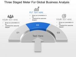 Three staged meter for global business analysis powerpoint template slide
