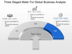 Three staged meter for global business analysis powerpoint template slide