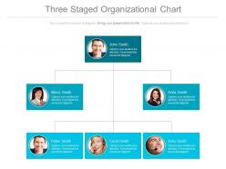 Three staged organizational chart with business employees powerpoint slides