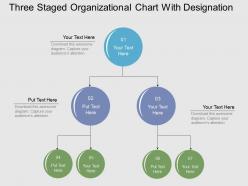 Three staged organizational chart with designation flat powerpoint design
