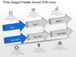 Three staged parallel arrows with icons powerpoint template slide