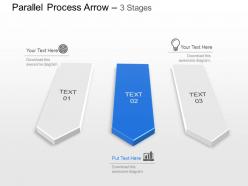 Three staged parallel process flow diagram powerpoint template slide